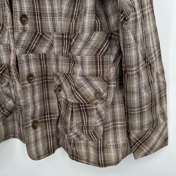 MAURICES Fall Jacket Brown Green Plaid Button Front Hooded Womens Size 0 Small - Picture 8 of 9